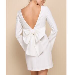 Lulus NWOT Elegant Cutie Ivory White Bow Long Sleeve Backless Bow Mini Dress